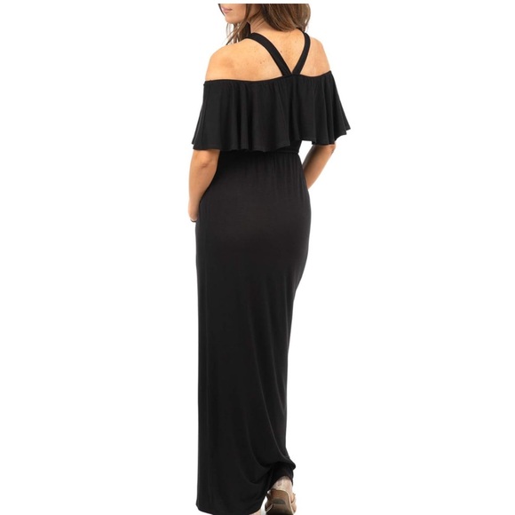 Mother Bee Maternity, Open Shoulder Dress, Wide Ruffle Bodice, Size M - Picture 3 of 8